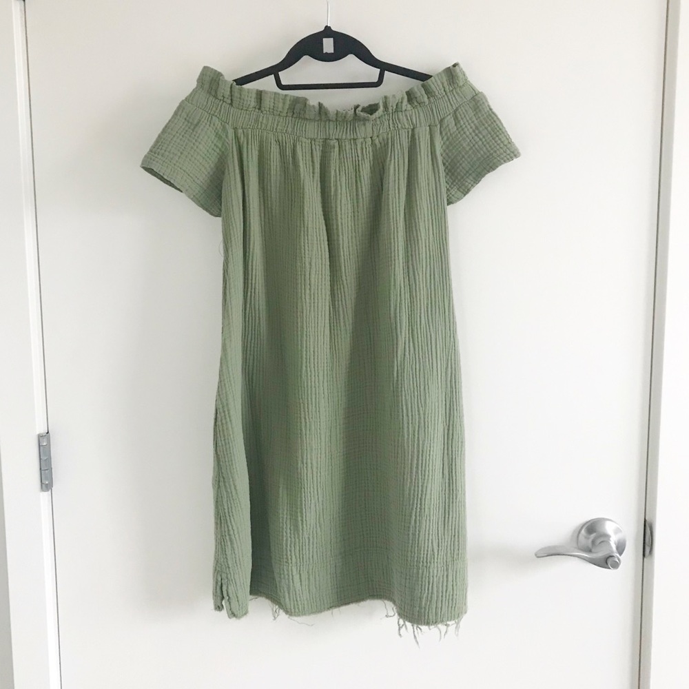 Anthropologie Light Green Off Shoulder Dress